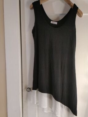 Calvin Klein Black Layered Tank with White Chiffon Hem
